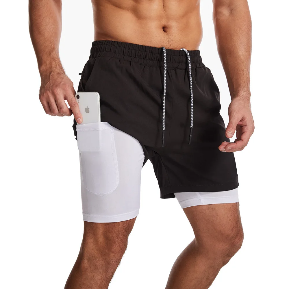 

2021 New Men's Casual Two-In-One Sports Fitness Basketball Breathable Quick-Drying Jogging Shorts