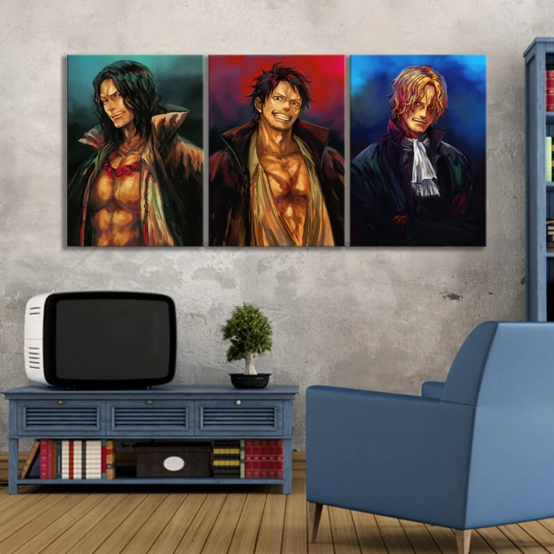 3 шт. аниме Луффи и сабо Эйс картина цельный постер Веер-арт маслом на холсте
