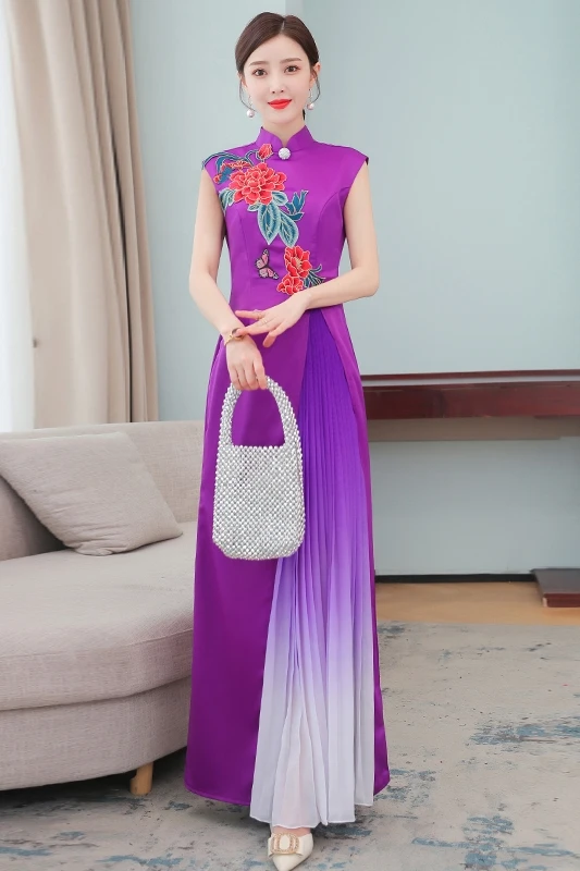

COIGARSAM 3XL Plus Size Cheongsam Women dress Summer Dresses White Purple Black 9628