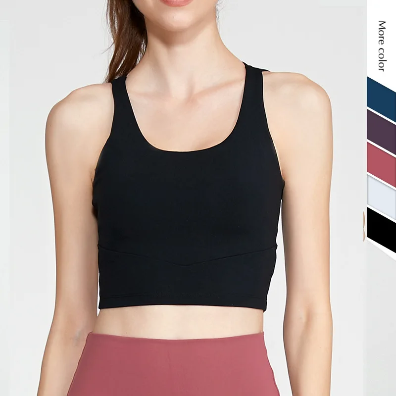 

New Nude Yoga Sports Women Cross-back Shock-proof Gathered Fitness Vest Small Sling Yoga Workout Vest Underwear Women 07MH310