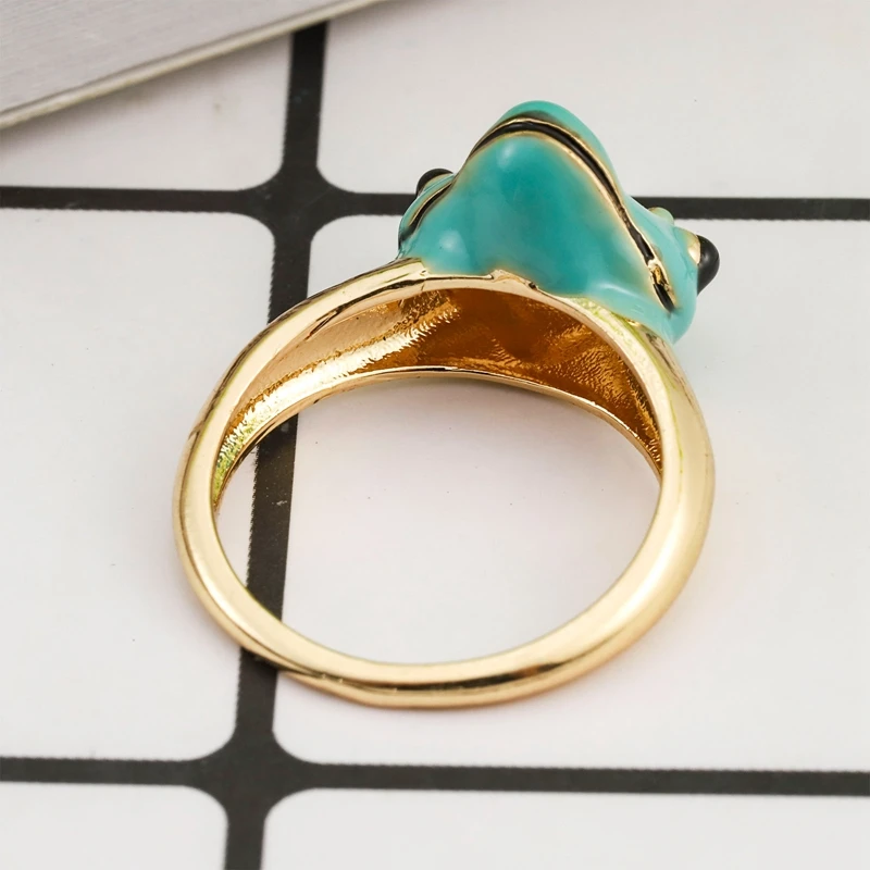 Кольцо в виде лягушки с короной для женщин зеленой эмалью | Украшения и