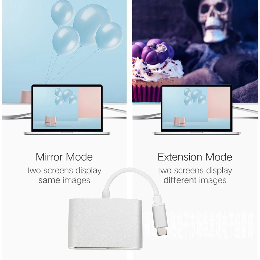 Адаптер VGA 3 0 P совместимый с USB 1080 Type C и HDMI высокая прочность 2 в 1| |