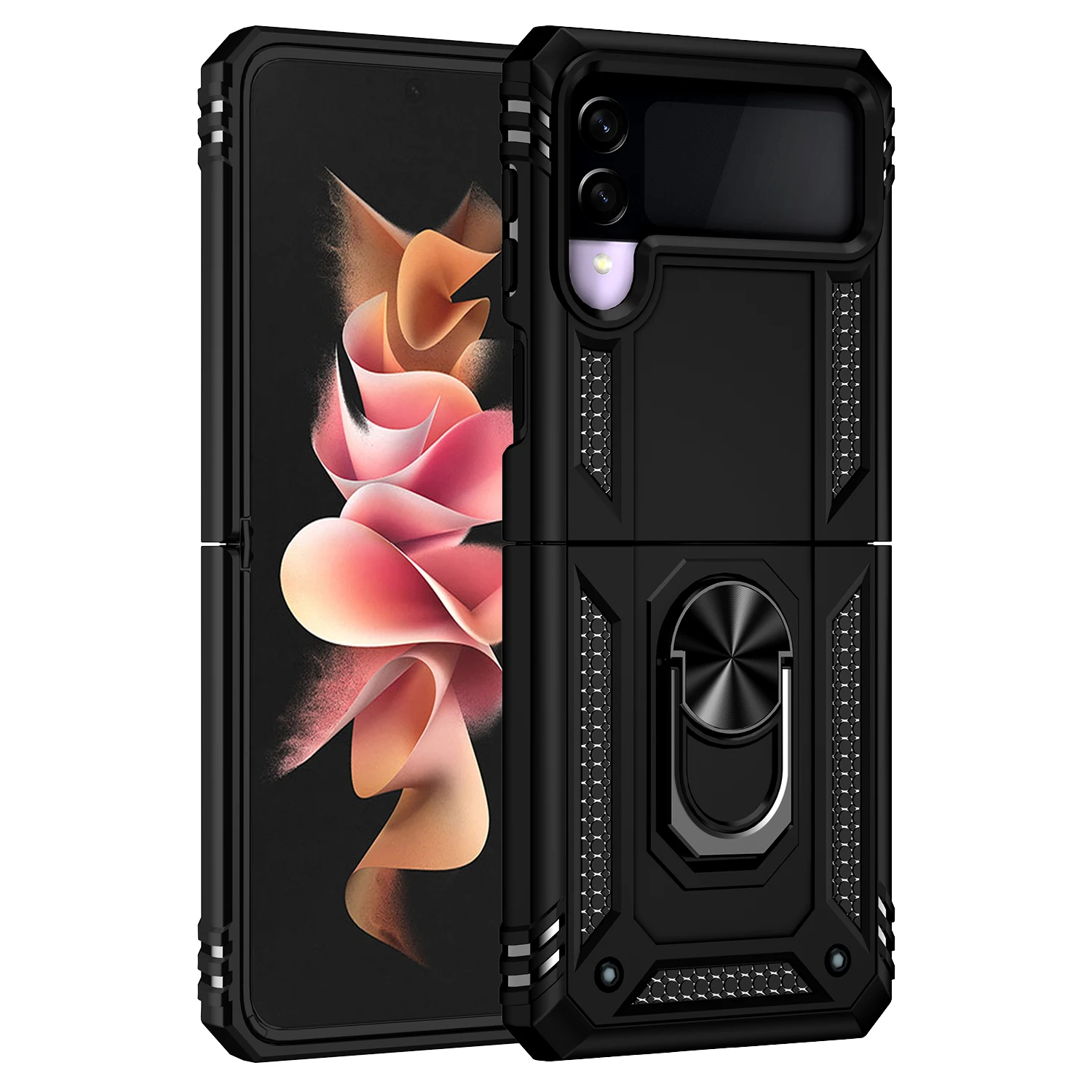 

Shockproof Armor Phone Case For Samsung Galaxy Z Flip 3 5G With Mignetic Ring Stand Rugged For Z Fold 3 5G Anti-fall Back Cover