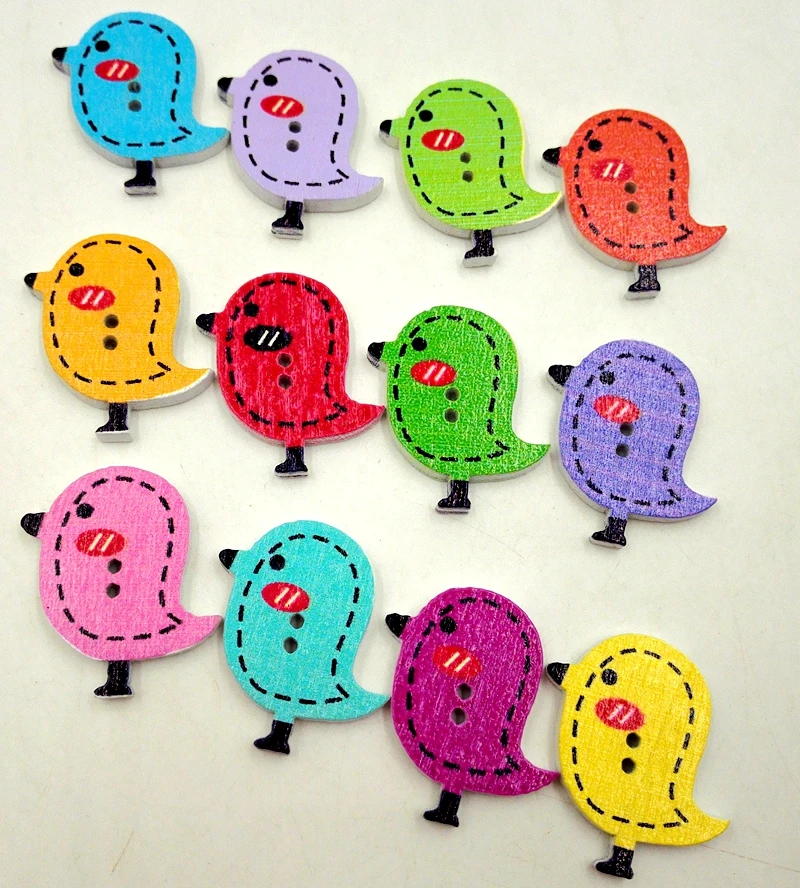 Деревянные пуговицы Цветная птица 2 отверстия для ручной работы Подарочная