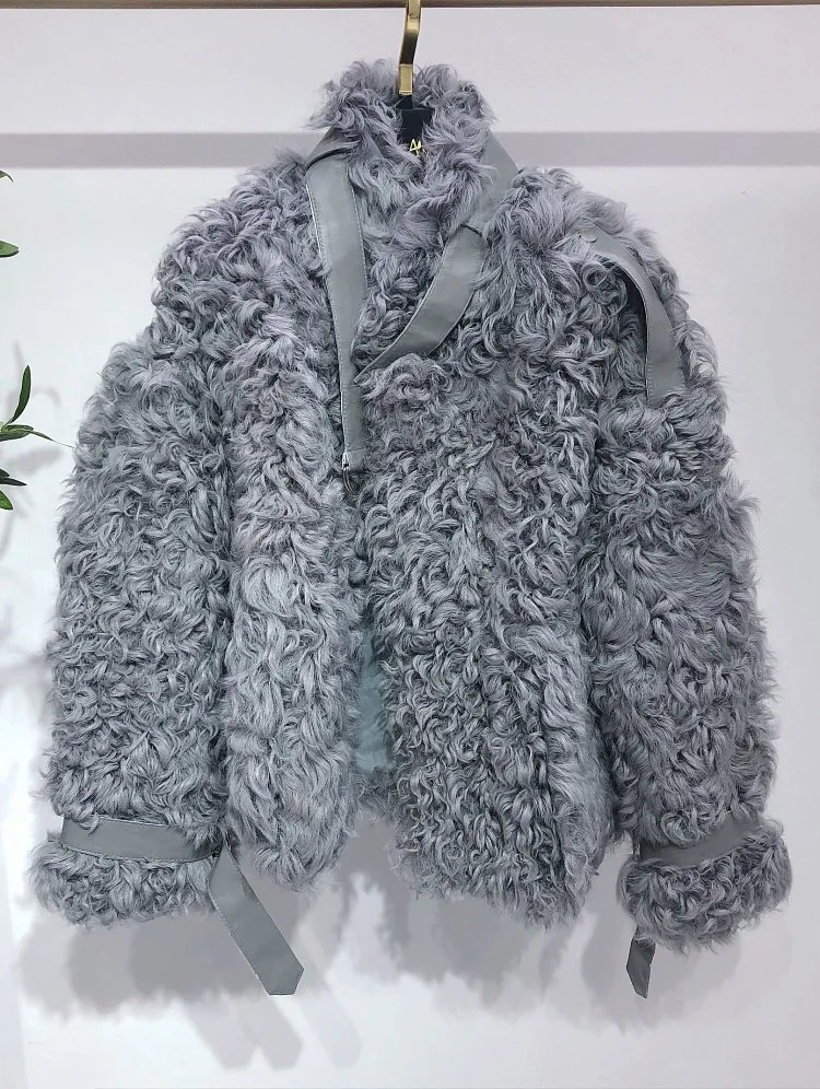 Pudi TX223910 женская зимняя повседневная натуральном овечьем меху куртка, пальто Модные женские натуральная меховая шуба, верхняя одежда - Цвет: grey