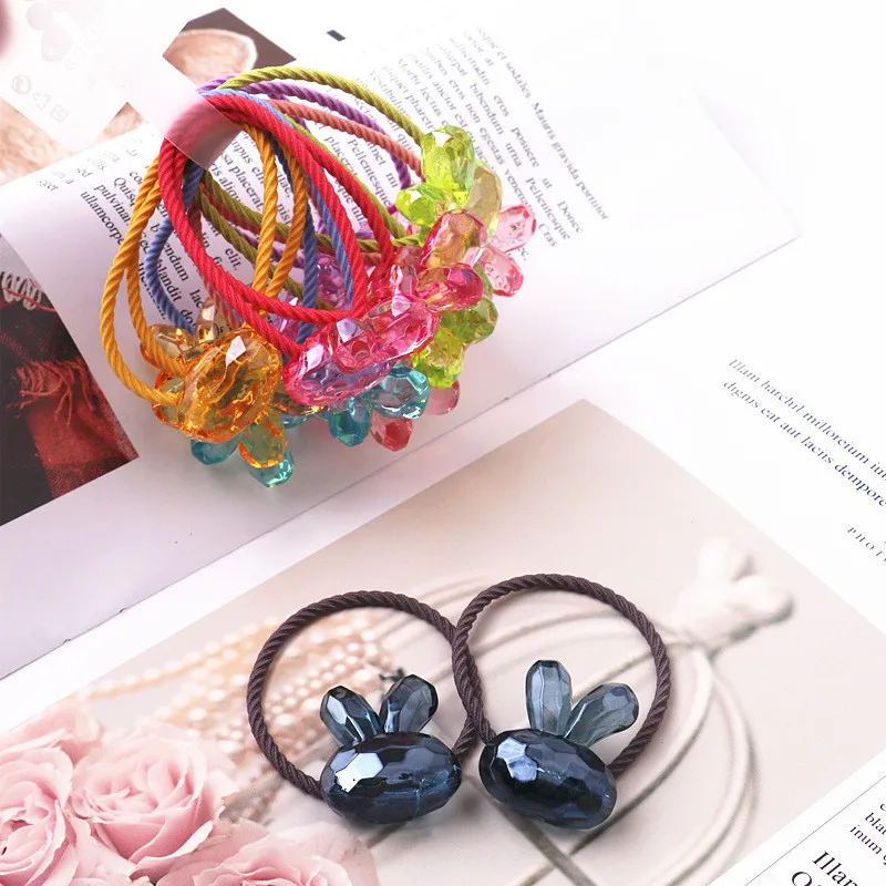 

2pcs/lot New Girls Hair Accessries 3D acrylic Rabbit Cartoon Blasting beads Balls Hair Bands Elastic Ropes Ties Ponytail Holder
