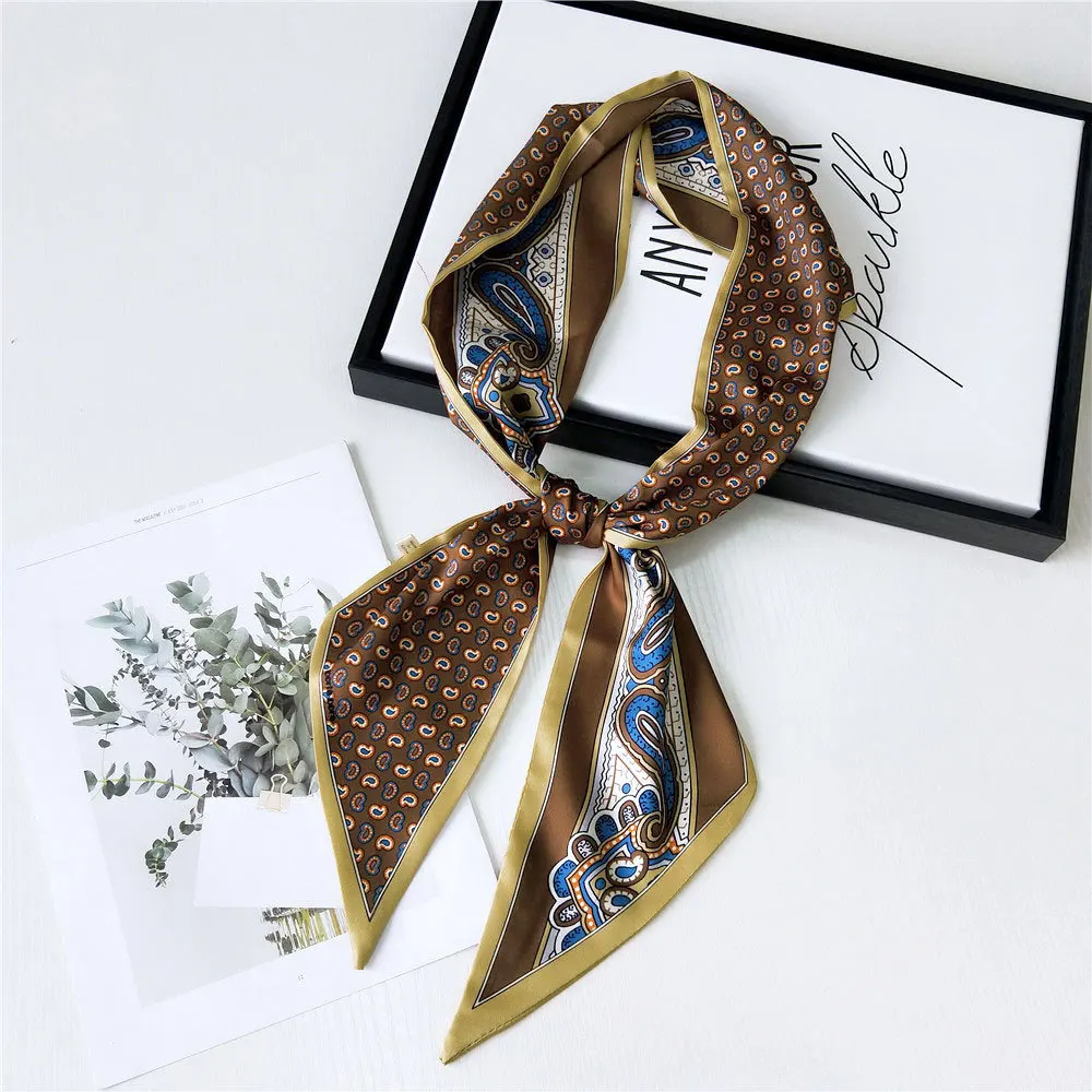 

luxury silk scarf women designer Van Gogh Oil Painting Neckerchief Skinny Bag Ribbons Female Neck Tie Head Scarves Wraps Ladies