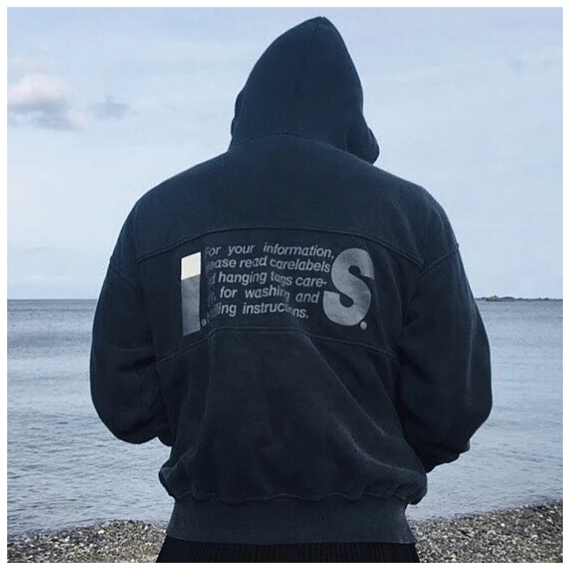 

Japanese street style IS washed old hoodie men's letter printing loose zipper hoodie high street hip hop loose hoodie couple