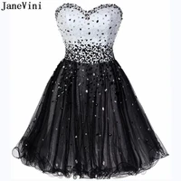 janevini luxury black crystal cocktail dresses short beaded sweetheart tulle sexy women party gown evening club dress sukienka