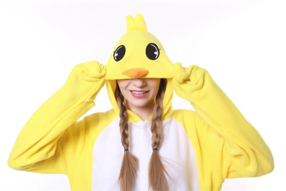 HKSNG Kigurumi флисовый желтый женский Пижамный костюм с мультяшным петухом для