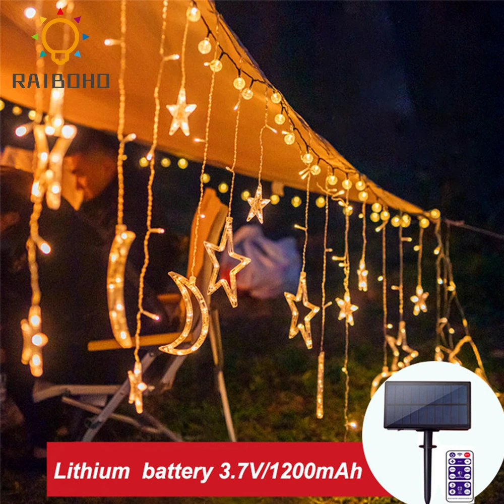 Наружная Водонепроницаемая Гирлянда занавеска на солнечной батарее с пультом