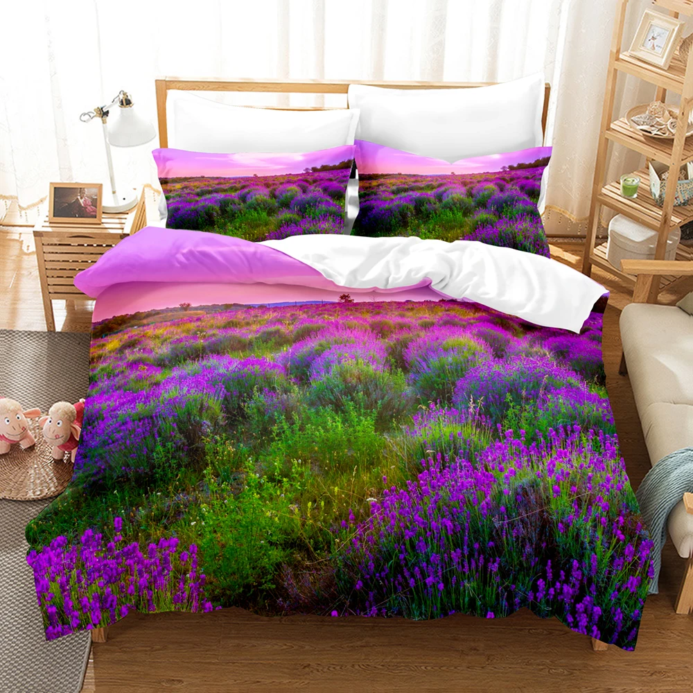

Lavender Bedding Set Single Twin Full Queen King Size Sunset Tree Flowers Duvet Cover Pillowcase Children Kids Aldult Bedroom