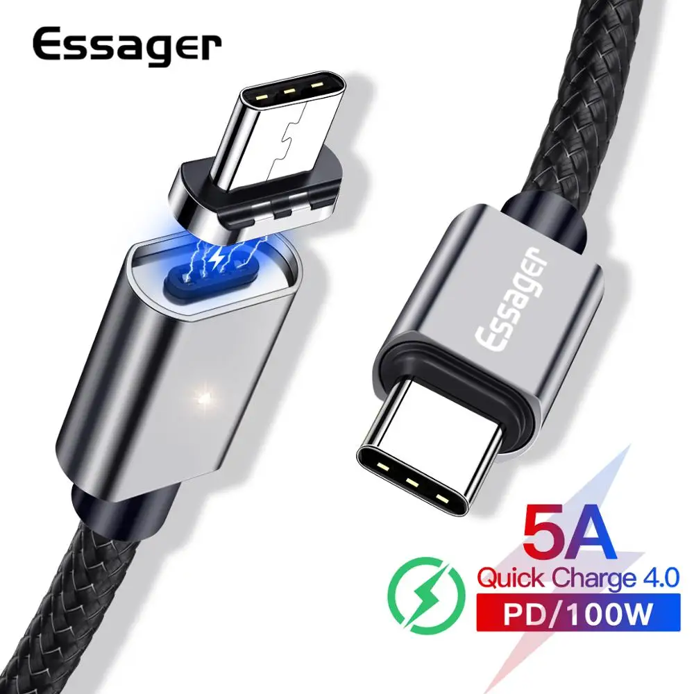 Магнитный usb кабель Essager 5А быстрой зарядки Type C магнитное зарядное устройство для