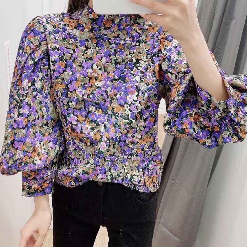 Женская винтажная блузка кимоно с цветочным принтом плиссированная рубашка