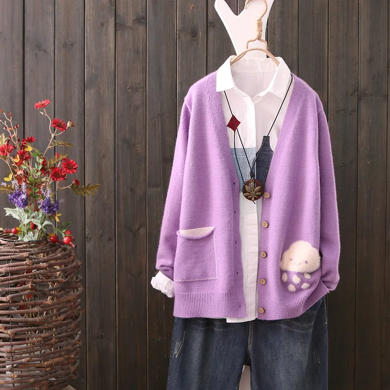 Женский Повседневный трикотажный кардиган свободный эластичный свитер с