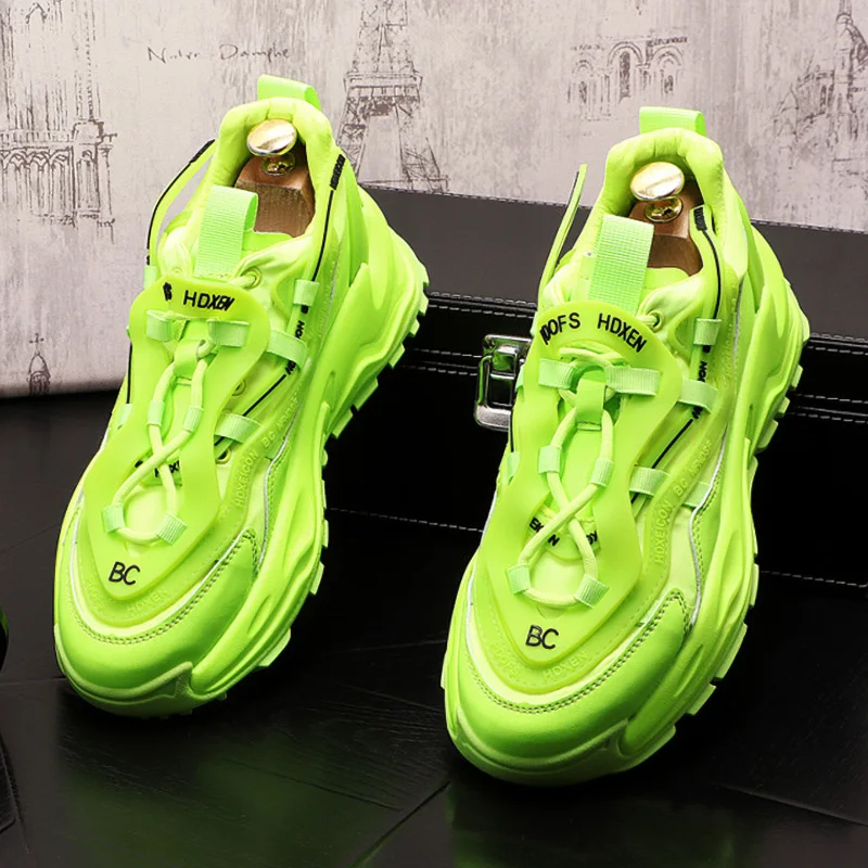 

2021 Men's Sneakers Britain Retro Green Causal Flats Platform Shoes Hip Hops Punk Loafers Sports Zapatillas Hombre