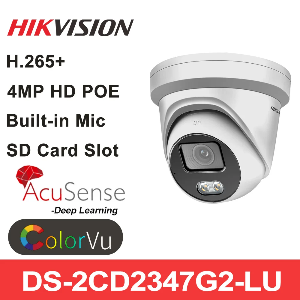 

Hikvision 4MP IP Camera ColorVu Original DS-2CD2347G2-LU HD AcuSense Network Dome POE IP Camera H.265+ SD Card Built-in Mic