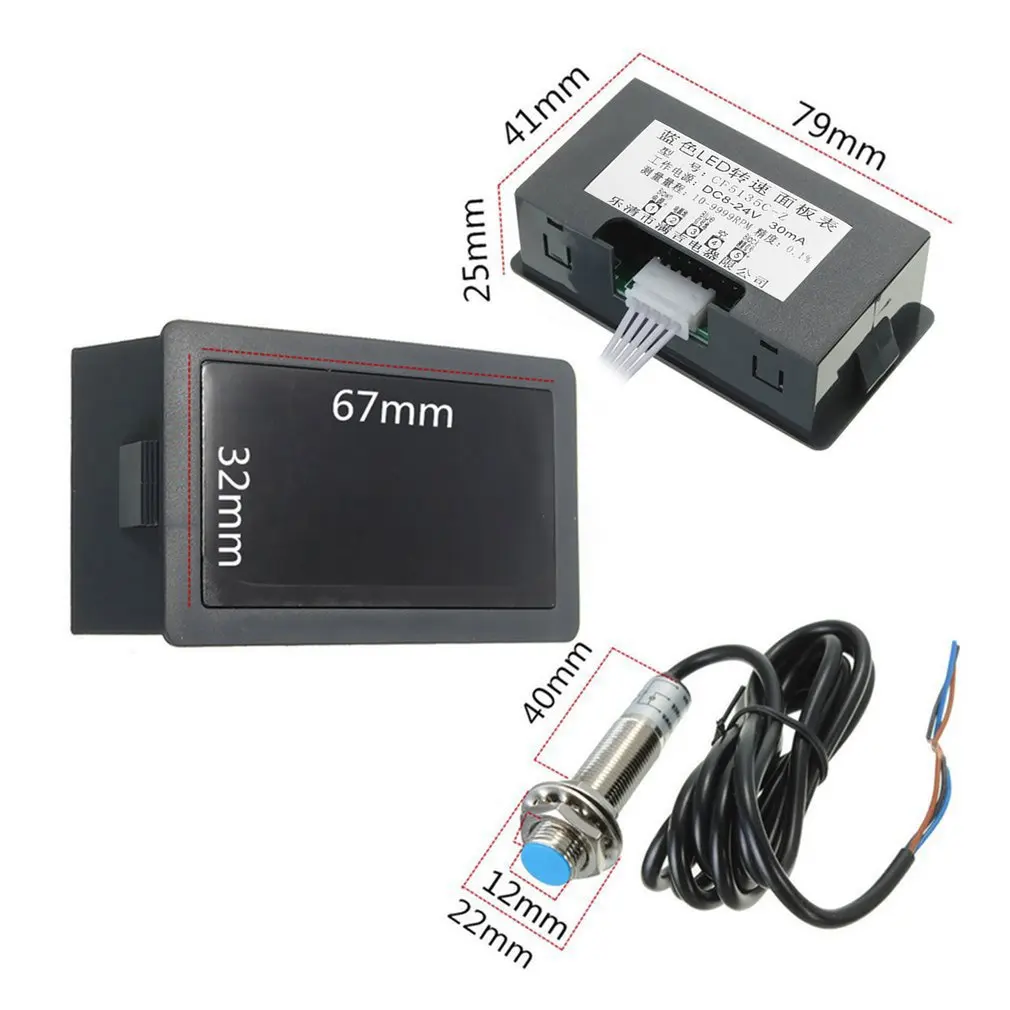 

4 Digital LED Display Tachometer Gauge RPM Speed Meter High Precision Tachometer With Hall Proximity Switch Sensor NPN