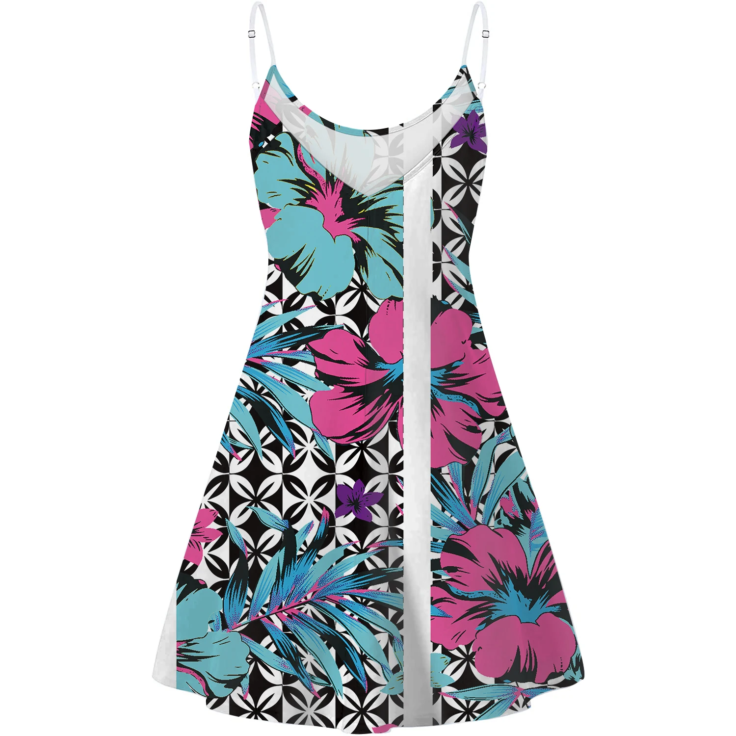 

Women Sexy Casual Dresses Elegant Polynesian Tribal Hibiscus Palm Leaf Flower Special Pattern Spaghetti Strap Swing Sundress