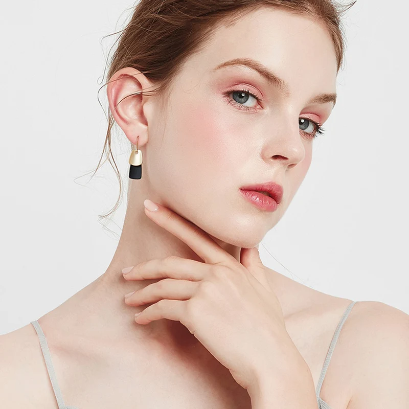 Модный простой дизайн двойной цвет геометрический крючок серьги роскошный