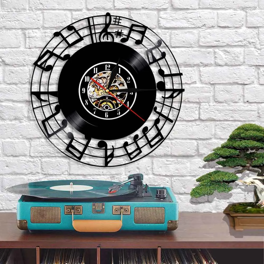 Настенные часы винтажные художественные виниловые со светодиодной подсветкой в