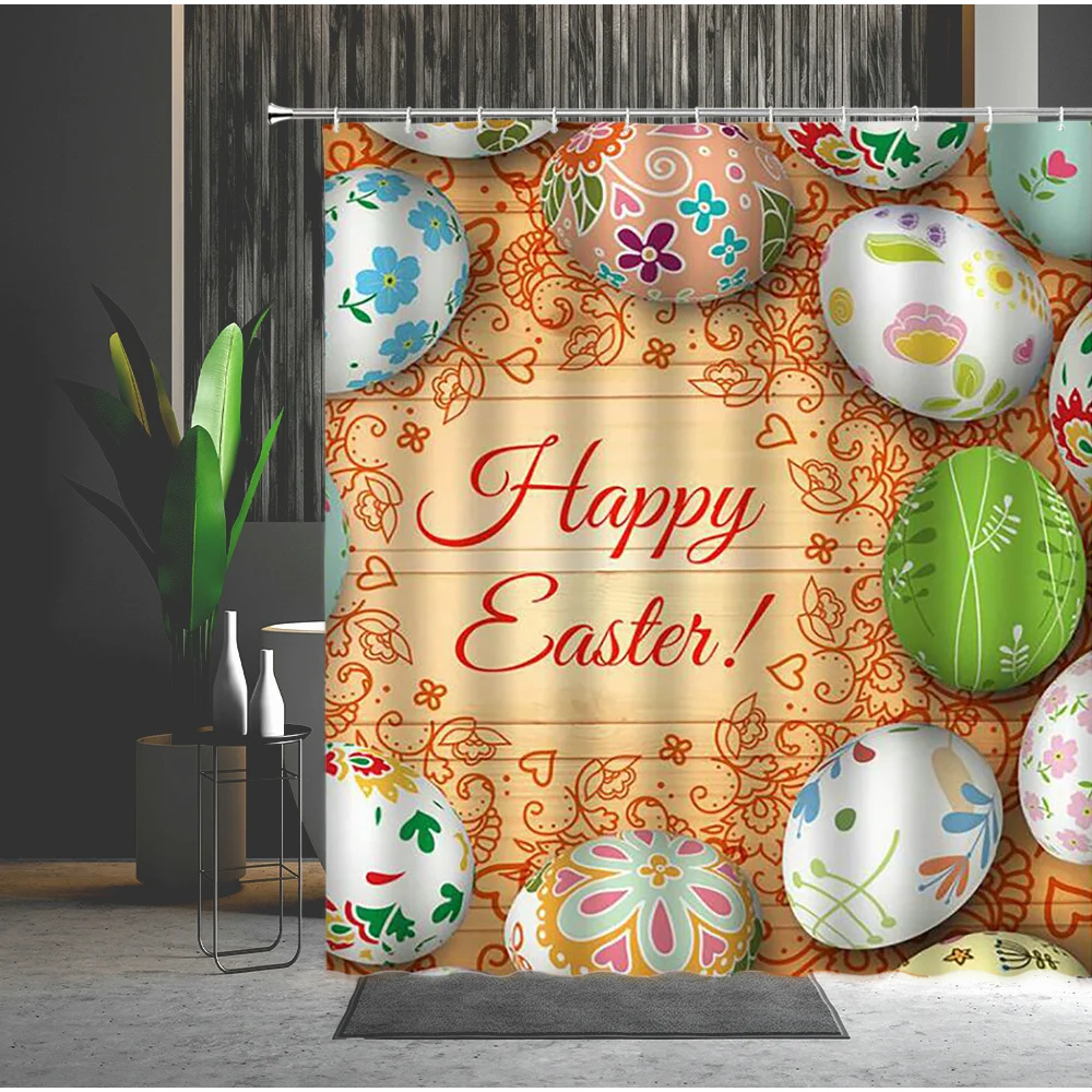 

Easter Shower Curtains Easter Eggs Lovely Rabbit Rabbit Ears Butterflys Printing Car Flower Basket Lawn Pattern Bath Curtain
