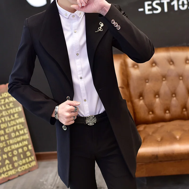 Мужской длинный Тренч AreMoMuWha Осенний маленький костюм в Корейском стиле плащ