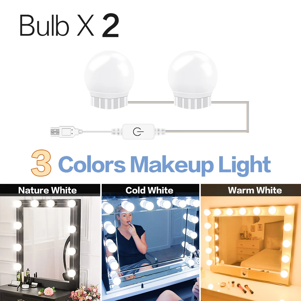 3 Colors 2 Bulbs CanLing светодиодный 12 В макияж лампа 6 10 14 лампы Комплект для туалетный столик Плавная регулировкая яркости Голливуд LED-подсветка маленького зеркала Вт 16 20 - Цвет абажура: 3 Colors 2 Bulbs