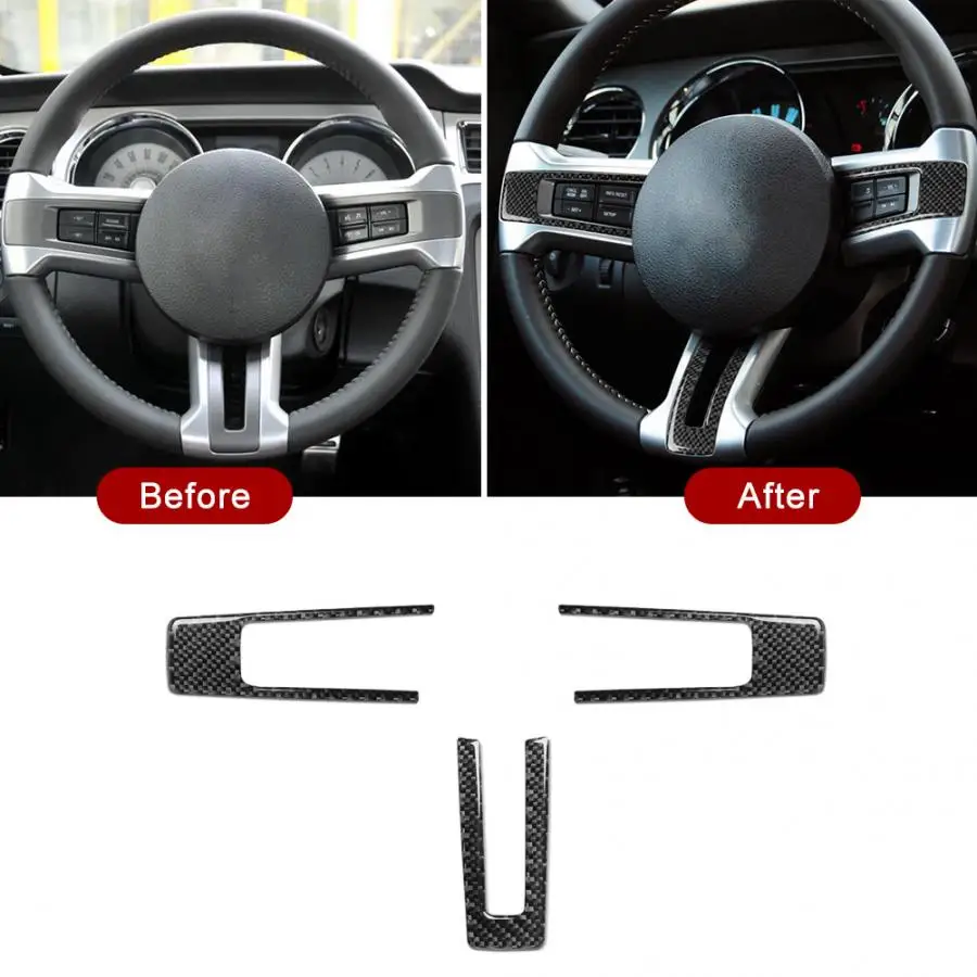 

3Pcs Steering Wheel Decorative Cover Carbon Fiber Fit for Ford Mustang 2009 2010 2011 2012 2013 Cover Car Interior Accessory