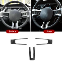 3pcs steering wheel decorative cover carbon fiber fit for ford mustang 2009 2010 2011 2012 2013 cover car interior accessory