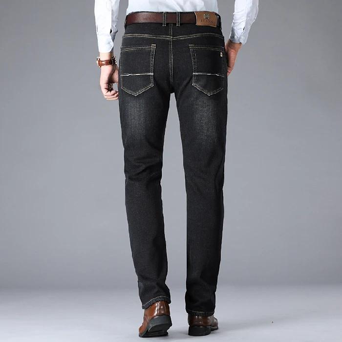 Jeans men straight autumn and winter business casual stretch slim jeans men's trousers plus velvet thickening | Мужская одежда