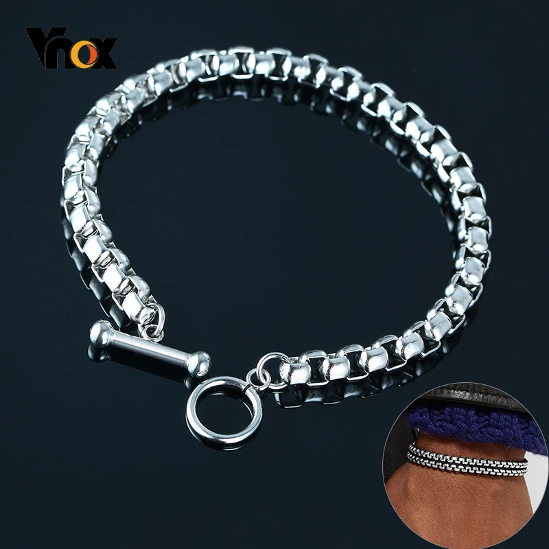 Vnox Basic Box Chain Bracelets for Men Never Fade Stainless Steel Link Casual Punk Male Jewelry | Украшения и аксессуары