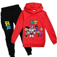 kids sweater trousers spring and autumn cartoon teens titans go boys girls clothes children sports casual hooded 2pcs suit