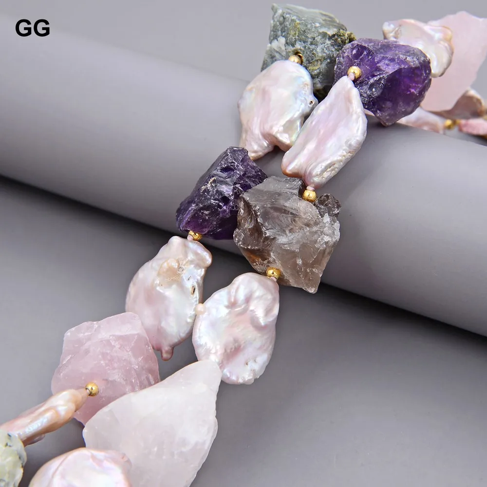 GG Jewelry 19 &quot2 нити розовая Монета Жемчуг мульти необработанные драгоценные камни