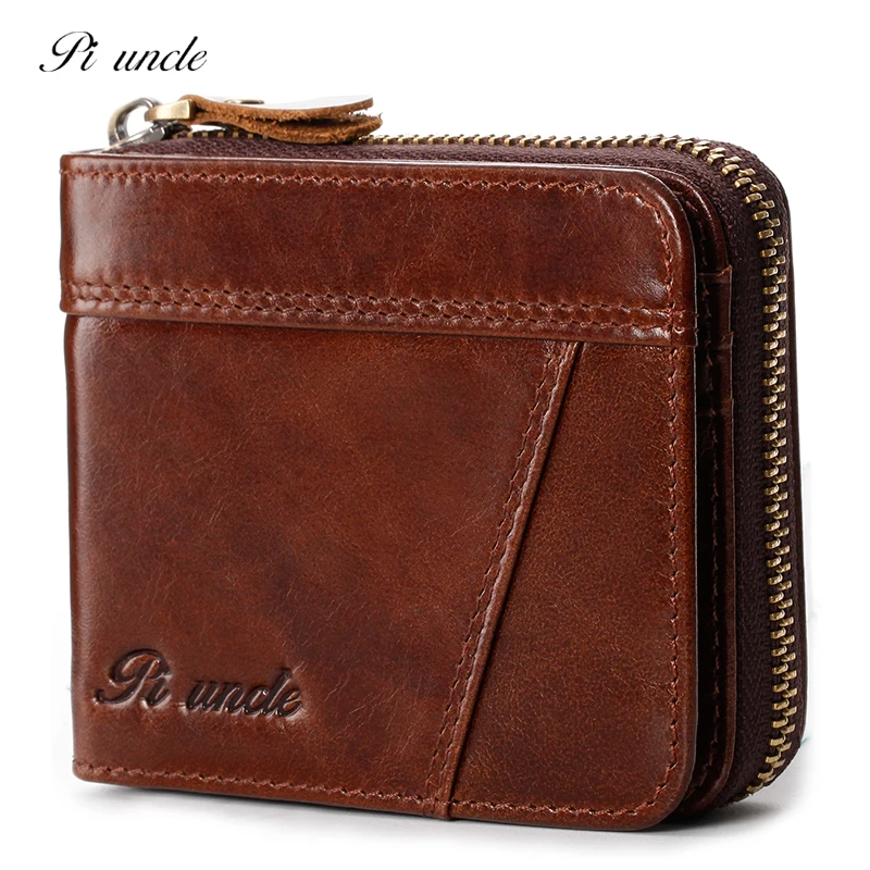 Высокое качество натуральная кожа мужские короткие кошельки на молнии Воловья