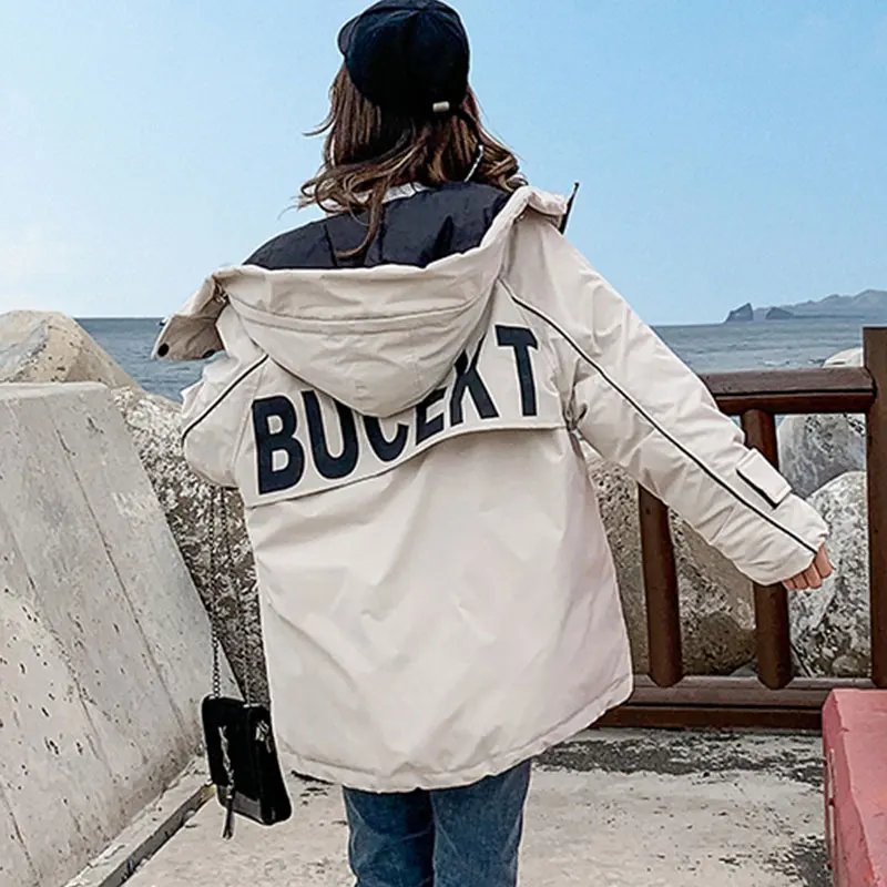Winter Jacket Women 2021 Korean Fashion Stand Collar Printing Coat Plus Size Loose Cotton Parkas Women's Hoodies Long Outwear