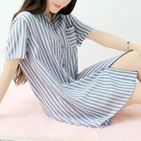 summer new style women loose nightgown mid length striped short sleeved cardigan home wear cardigan plus size cotton nightdress
