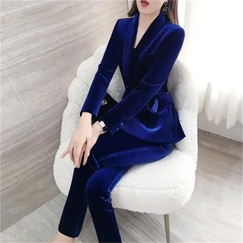 Модный женский костюм новый высококачественный золотистый бархатный