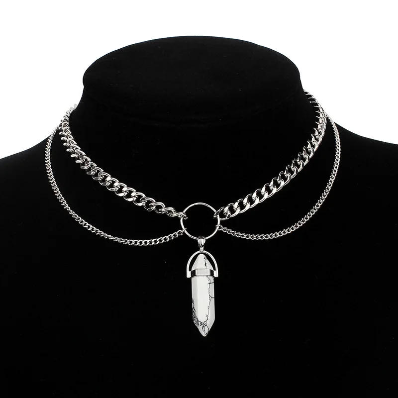 Модное серебряное ожерелье с цепочкой мраморным камнем ожерелье-чокер для