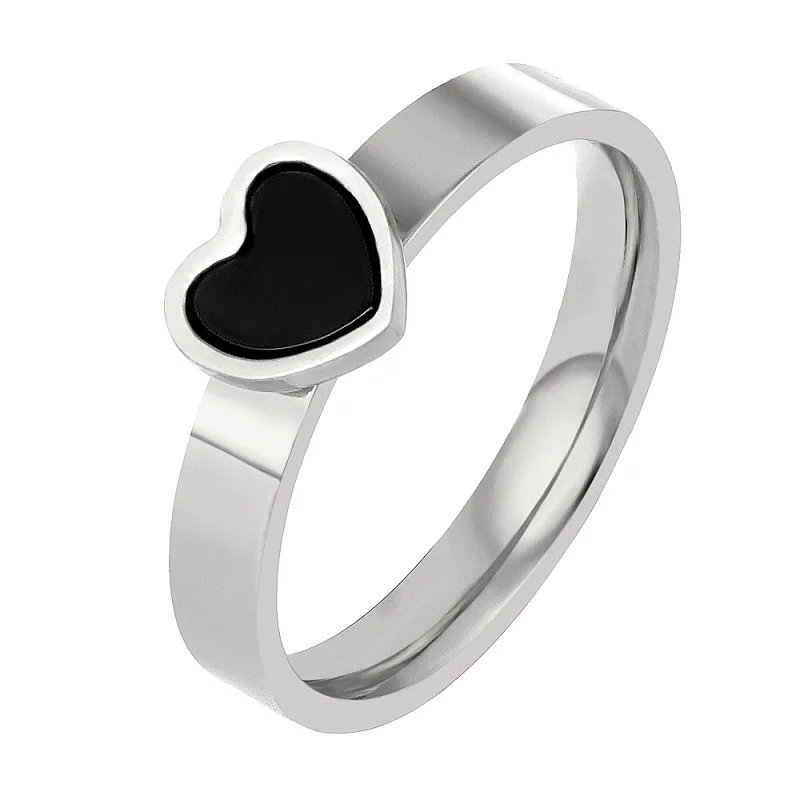 

Trendy Love Heart Female Rings For Women Big Black Stone Individual Stainless Steel Gold Color Women Lady Girls Ring Gift