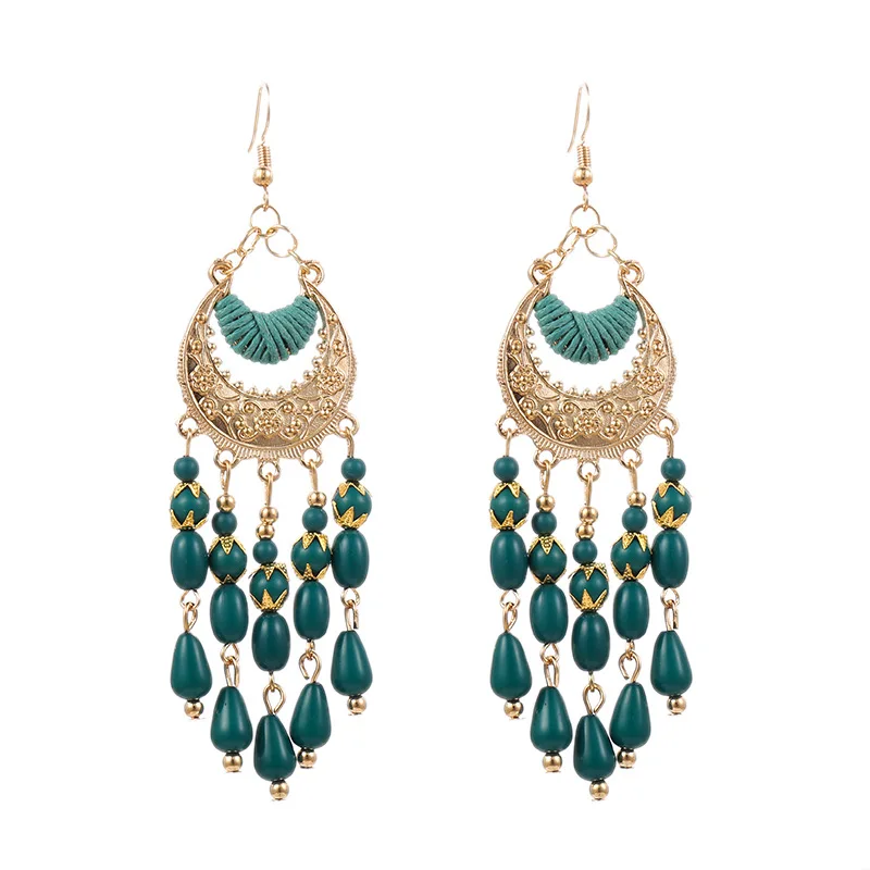 Boho винтажные золотые синие Зеленый Красный Камень Висячие серьги для женщин jhumka