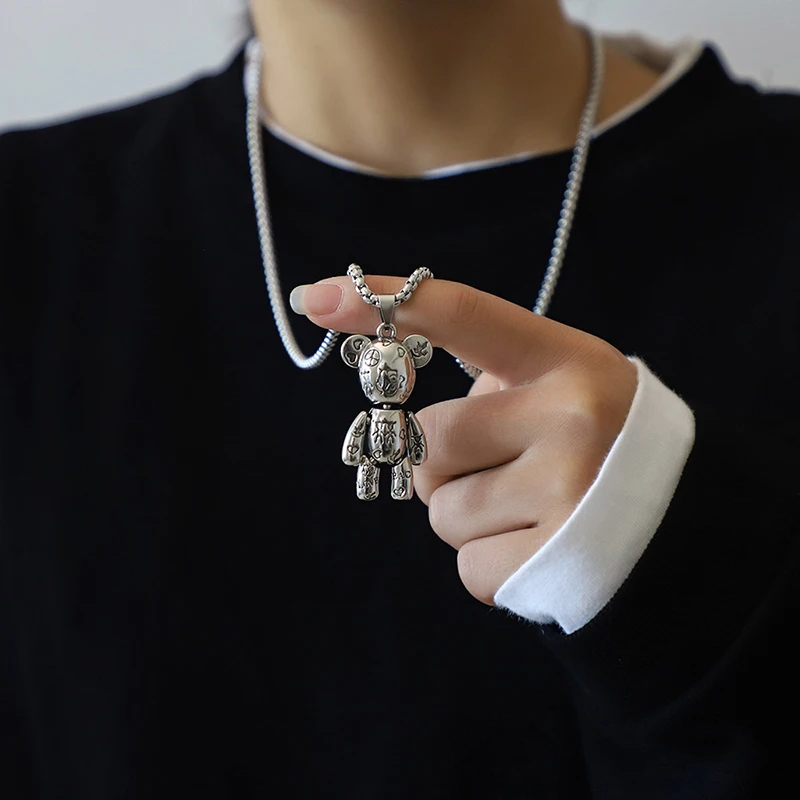 

Y2K Jewelry Active Violent Bear Pendant Necklaces Stainless Steel Necklace for Women and Men Punk Accessories Sweater Chain