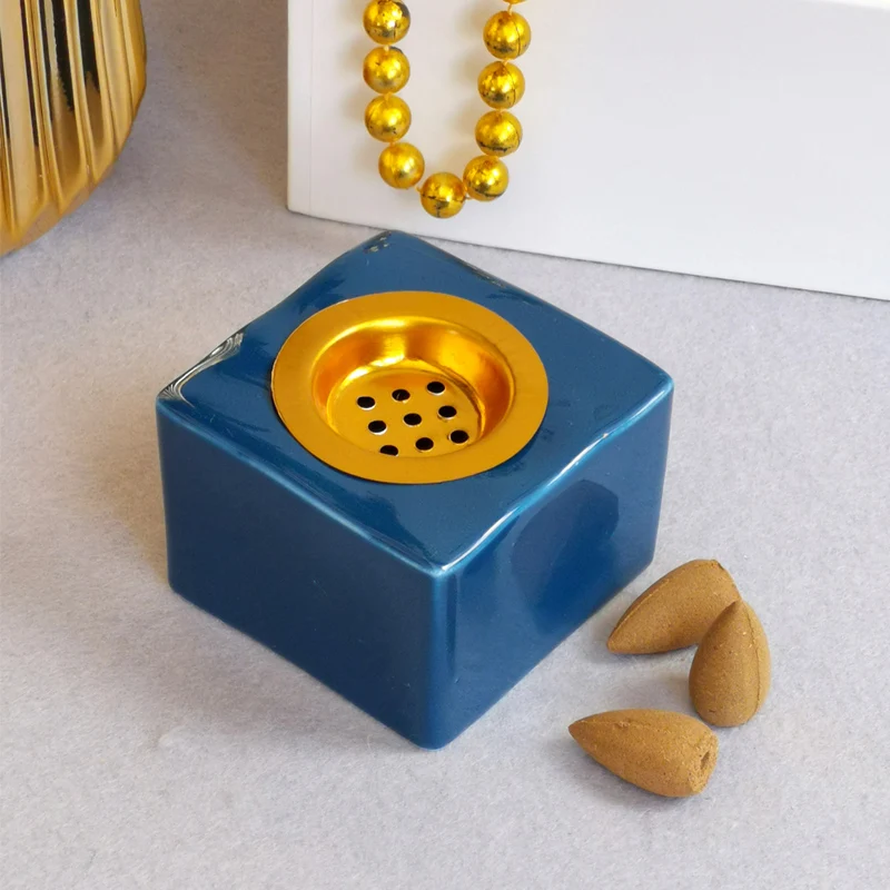 

Incense burner creative deep sea blue European-style square ceramic incense burner desktop aromatherapy burner simple