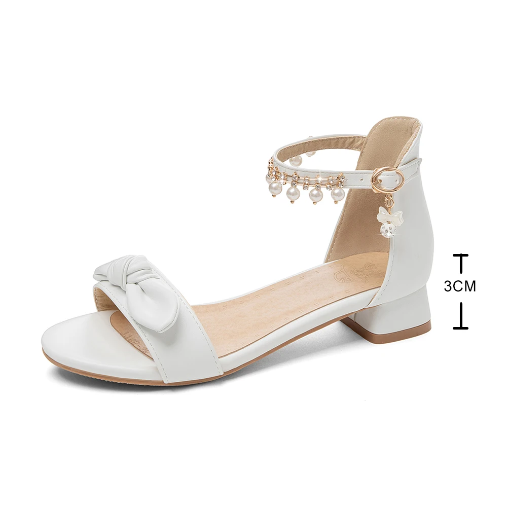 

Chaussures femme Women Flat Sandals Girl Bow Summer Shoes Classic White Pearl Chain Flats Ladys Party Dress Sandalias Planas 31