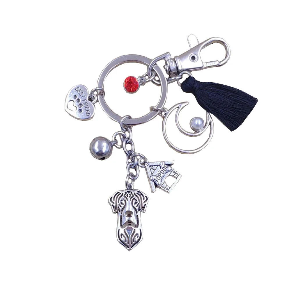 

Great Dane Dog Animal New Fashion Trendy Keychain Key Ring Pet Tassels Antique Silver Plated Women Men Female Jewelry Gift K088