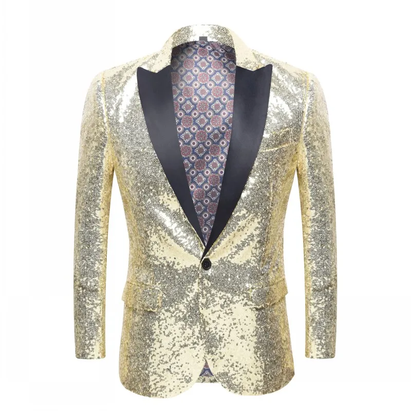 Блестящий блейзер с золотыми блестками, украшенный блестками, мужской пиджак для ночного клуба, выпускного вечера, мужской костюм, сценичес... от AliExpress RU&CIS NEW