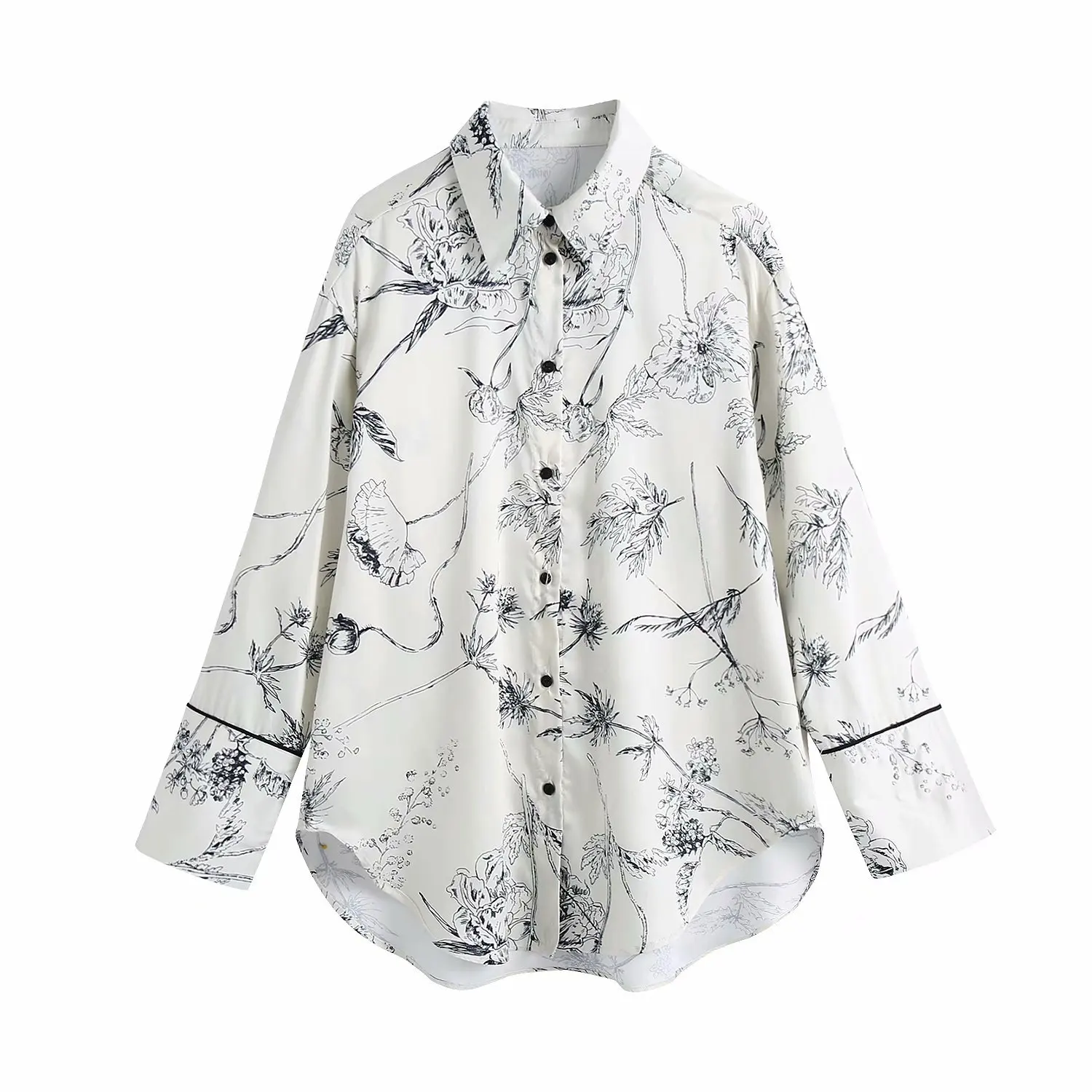 

Pinkou Women Elegant Floral Loose Blouse Single Breasted Long Sleeve Shirt White Basic Female Casual Fashion Set Tops LA94