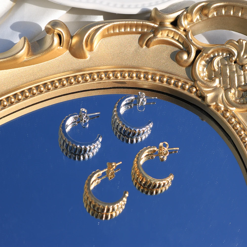 

INS Hot Style Fine Dangler Jewellery Stainless Steel C Shape Earring Mulit Band Silver Gold Color Earring for Women Girls Gift