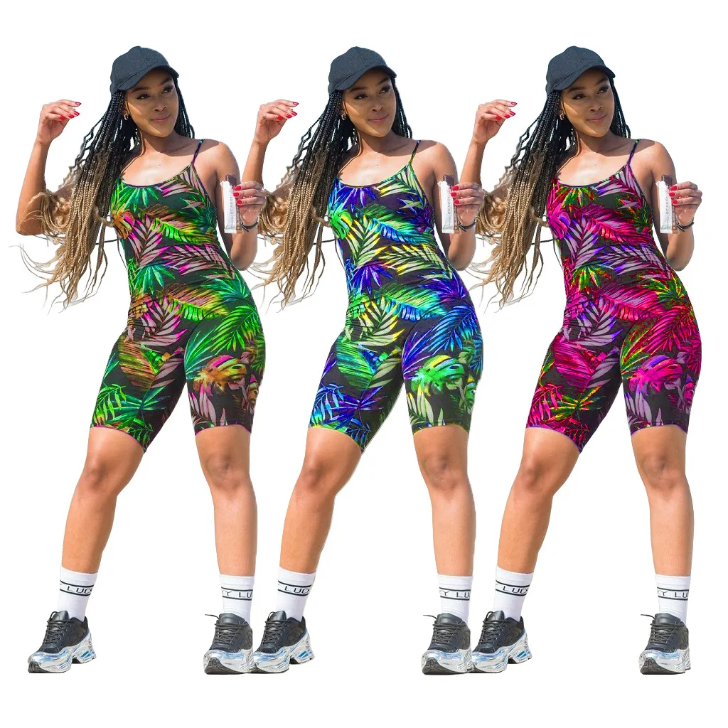 

Sexy Women Jumpsuit Print Bodycon Spaghetti Strap One Piece Outfit Jumpsuit Women