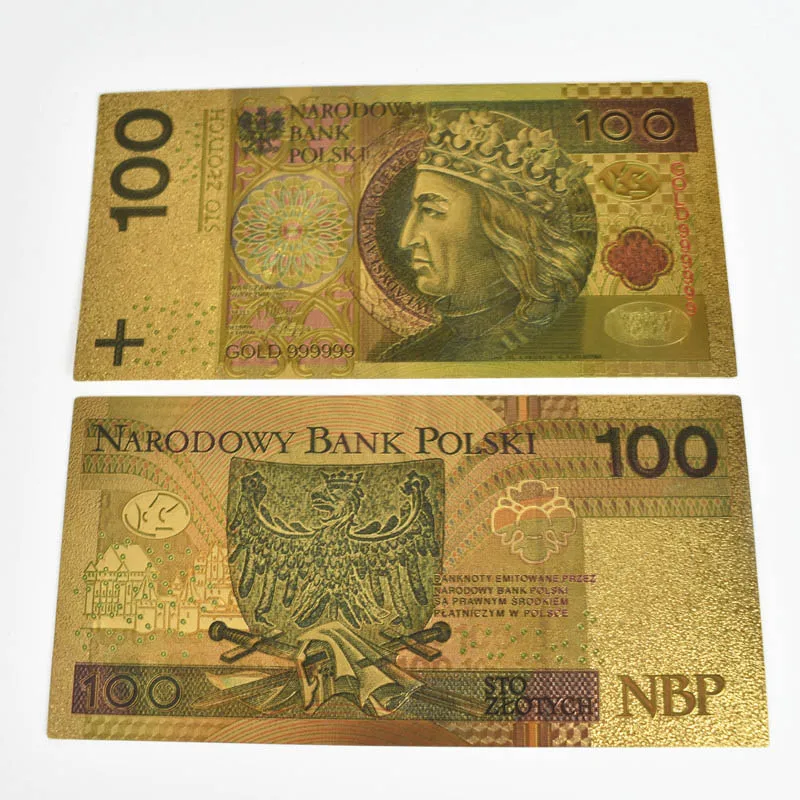 Горячая Польша валюты цветные 24K с позолотой банкнот 100 200 500 PLN для банковских
